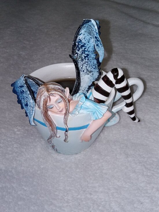 Pacific Giftware Other - Ebros Amy Brown Teacup Fairy 'I Need Coffee' Sculpture Figurine Blue Vtg Y2K